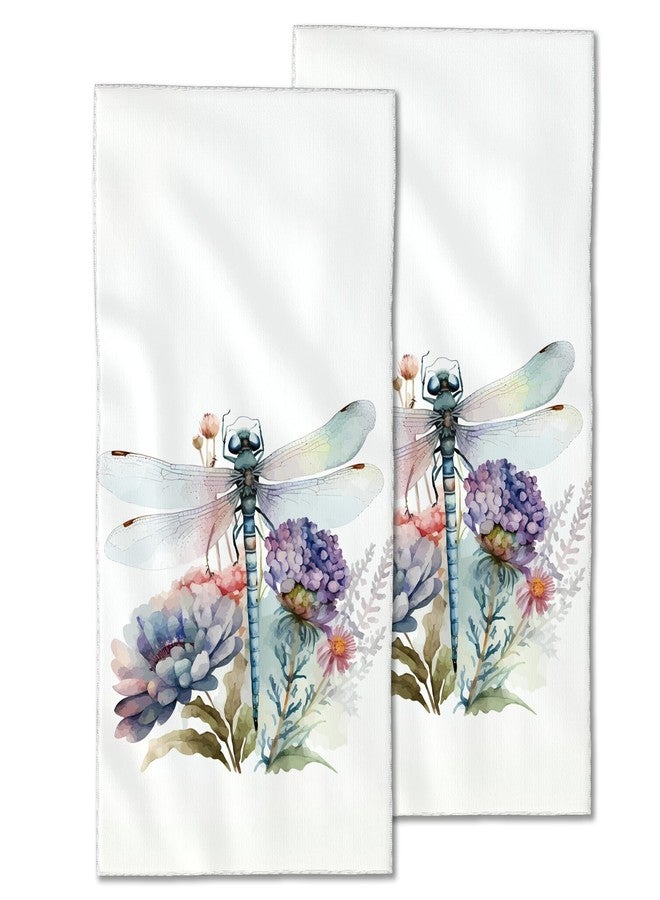 CXULIN 2 Pack Hand Bath Towel,Watercolor Dragonfly Fingertip Towel Bathtub Decorative Bath Towel Bathroom Kitchen Towel Set Highly Absorbent SPA Gym Towels 14x28 Inch - Image 1